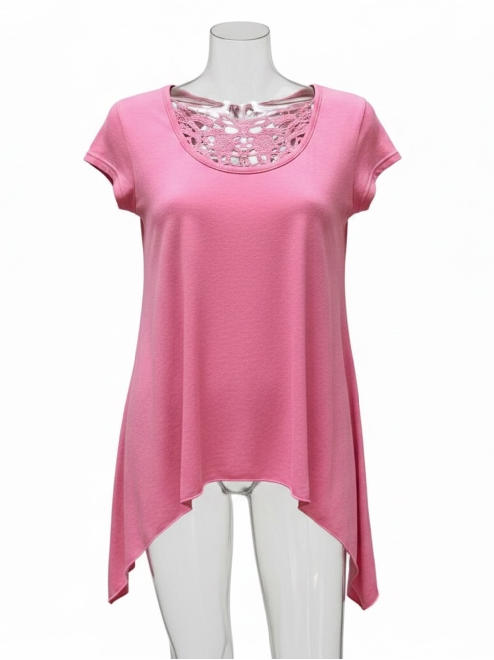 No Boundaries pink asymmetrical top with lacy back size medium (JRS)
